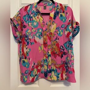 Multi-colored Abstract Blouse Cuffed Sleeves